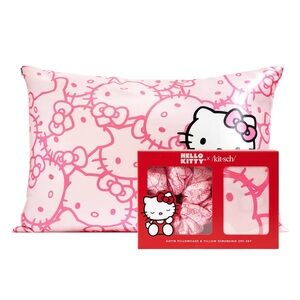 Hello Kitty Pink Satin Pillowcase with Scrunchie Set